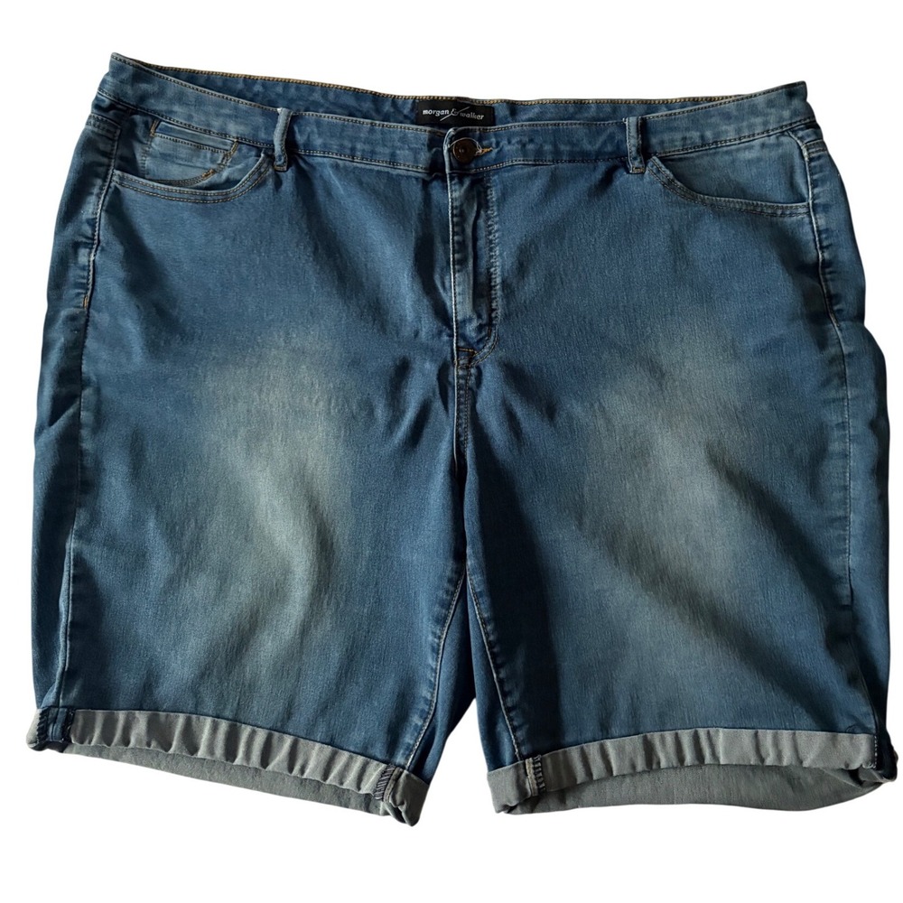 Morgan & Walker Womens Plus Size 22 Denim Bermuda Shorts Medium‎ Blue Cuffed Hem
